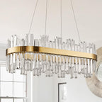 39.3" Dimmable Rectangle LED Crystal Chandeliers,Gold Chandelier Light, 3 Colors Contemporary Pendant Ceiling Light for Dining Room Living Room Kitchen Island Entryway Foyer,with Remote Control