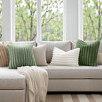 MIULEE Faux Fur Large Decorative Throw Pillow Covers 24x24 Inch Set of 2, Modern Spring Home Decor Soft Plush Couch Pillows Cozy Fluffy Cushion Covers for Sofa Bed Moss Green
