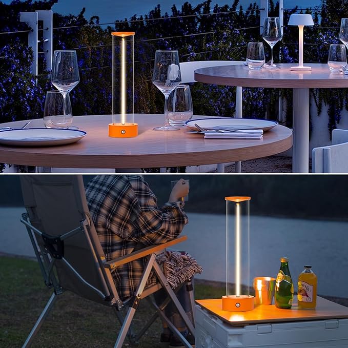 Cordless Portable LED Table Lamp, Modern Nightstand Lights with Filament Magnetic, Three-Level Dimmable Lamp for Gaming, Home Office, Bedroom, Living Room, Kitchen, Bar, Restaurant (Orange)