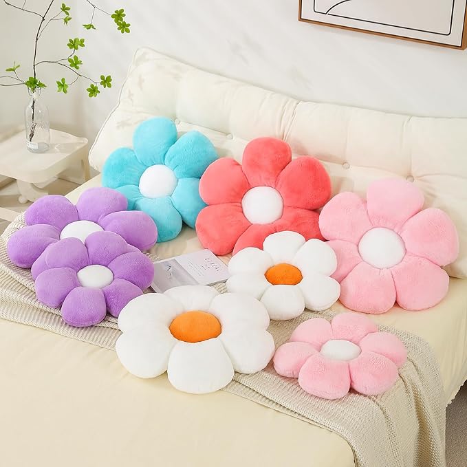 Purple Flower Pillow 19.68 inch Flower Shaped Throw Pillows Daisy Plush Pillow Floor Pillows Seat Cushion Cute Aesthetic Decorative Throw Pillows for Bed Home Sofa Chair Couch Decor