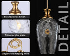 2 Pack Glass Pendant Lights Kitchen Island Gold Vintage Pendant Light Hand-Blown Hammered Clear Glass Hanging Light Fixtures E26 Brass Pendant Light for Kitchen Sink Dining Room