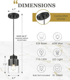 2-Pack Pendant Lights Kitchen Island, Dual Shade Hanging Lights Fixtures with Metal and Clear Glass, Modern Matte Black Kitchen Pendant Lighting Over Island for Dining Room, AD-24022-1P2-BK