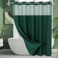 No Hooks Boho Dark Green Woven Fabric Shower Curtain 72 x 80 Modern Farmhouse, Tufted Chevron Striped Shabby Chic Textured, Minimalist Hookless Shower Curtains for Bathroom, Hotel Decor