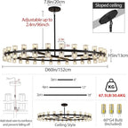 Modern 60 inch Black Round Chandelier, Extra Large Chandeliers Crystal Chandeliers for Living Room, Large Wagon Wheel Chandelier for Foyer, Staircase, Entrance,Includes Bulb