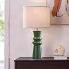 24.75" Green Ceramic Table Lamp Set of 2-3-Way Dimmable Nightstand Lamps with Pallid Shade for Bedroom Farmhouse Bedside Nightstand Bedside Lamp End Table Lamps (Dark Green)