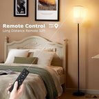 Ambimall 64'' Modern Floor Lamp with Remote, Tall Lamps for Living Room, Bedroom, Office, Dining Room, Beige Square Shade with Black Pole(Included Bulb)