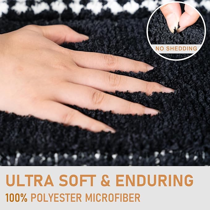 Black Bathroom Rugs 24x47, Non Slip Washable Bath Mats,Super Soft Microfiber Bathroom Runner, Plush Fluffy Absorbent Bath Rugs for Sink Tub Basin Shower Floor