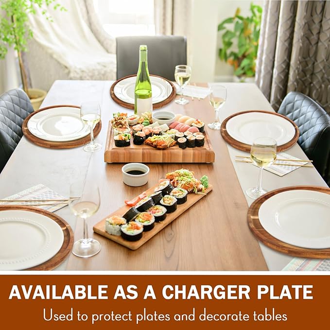 Rtteri 10 Pieces Acacia Round Wood Plates 14 x 1 Inch Dinner Plates Wooden Charger Platter Bulk Easy Cleaning Lightweight Serving Tray for Dishes Snack Dessert