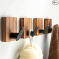 DELITON Rustic Style Hanging Hooks - Adhesive Wood Wall Hooks & Bathroom Decor Towel Hooks & Entrance Decorative Hook, Natural Carbonization