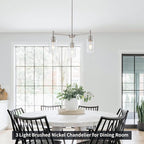 Brushed Nickel Chandeliers for Dining Room Farmhouse Chandelier Fixture with Clear Glass Shades 3 Light Kitchen Island Lighting Pendant Light Fixture for Dining Room Living Room Bedroom