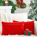 Pack of 2 Christmas Red Pillow Covers 12x20 Inch Decorative Faux Fur Throw Pillow Cover, Soft Lumbar Plush Pillowcases for Couch Sofa Bed Living Room, Fluffy Cute Home Boho Accent Decor