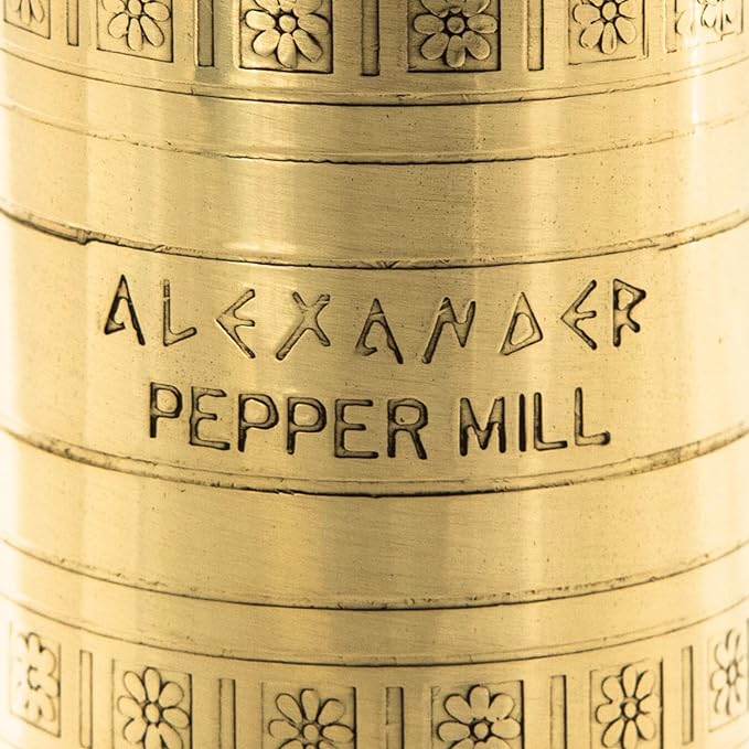 The Original Greek Pepper Mill 10 Inch Tall | European Pepper Mill Grinder with Crank Handle | Manual Pepper Grinder | Peppercorns Refillable - Brass