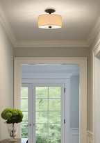 Kira Home Addison 13" 2-Light Semi-Flush Mount Ceiling Light Fixture with Off-White Fabric Drum Shade, Bronze Finish