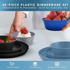 40-Piece Unbreakable Kids Dinnerware Set for Toddlers & Children, BPA-Free & Easy-Clean PP Plates and Bowls, Microwave & Dishwasher Safe, Complete Family Pack (Service for 8)