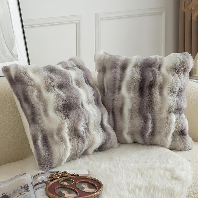 MANDIOO Pack of 2 Thick Plush Wool Decorative Throw Pillow Covers Super Soft Wave Bubble Fur Velvet Cushion Covers Pillow Shams for Couch Bed Living Room 16x16 Inch White Gray