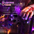 4pk Orange and Purple Solar Halloween Lights Outdoor Waterproof, 400LED 132FT Solar Powered LED String Lights Black Wire with 8 Modes, Solar Fairy Lights for Halloween Horror Party Tree Wedding Decor