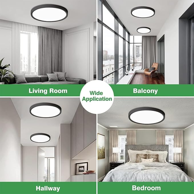 20 Inch Large LED Flush Mount Ceiling Light with Remote,40W,4350LM,3000K-6000K Selectable,Black Round Flat Panel Low Profile Ceiling Light Fixture for Kitchen,Bedroom,Hallway,Bathroom