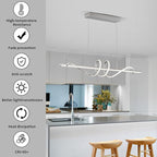Modern Pendant Light Kitchen Island 47in Dimmable Hanging Lamp 3000k-6000K Adjustable Warm/Nautral/White with Remote Control, Kitchen Island Lighting Chrome Silver