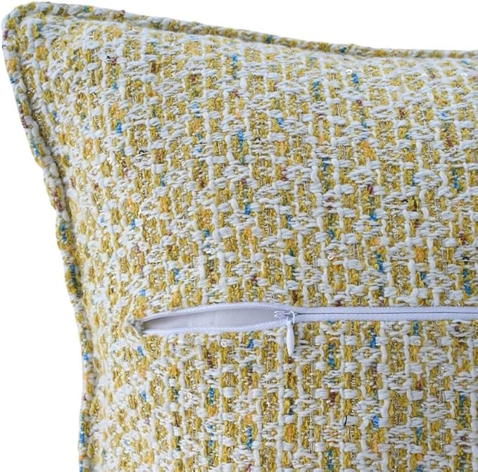 Luxury Tweed & Chenille Throw Pillow Covers – Set of 2 (18" x 18") with Soft and Luxurious Textures Decorative Throw Pillows for Couch, Bed, and Home Decor (Yellow)