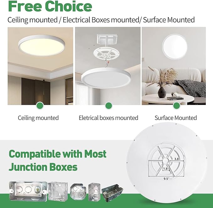 20 Inch LED Flush Mount Ceiling Light, 40W, 4350LM, Selectable 3000K/4000K/6000K CCT, White Round Flat Panel Light Fits Hallway, Kitchen, Bedroom, Laundry Room