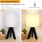 HAITRAL Wooden Tripod Table Lamp with Black Base, Small Table Lamp Bedsides Lamp with Linen Fabric Shade, Nightstand Lamp Cute Night Lamp for Bedroom,Kids Room,Nursery,Dorm