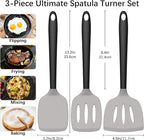 Coukre Silicone Spatula Set of 3, High Heat Resistant, BPA-Free, Kitchen Utensils, Fish Spatula, Solid & Slotted Turner for Non-Stick Pans, Flipping Eggs, Pancakes, Fish, Burgers (3, Gray)