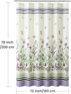 Fabric Shower Curtain 78 Inches Long, Butterfly Garden Flower Plant Shower Curtains for Bathroom, Purple and Cream Floral Bathroom Curtains, 72" W x 78" H