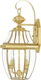 Livex Lighting 2251-02 Monterey 2 Light Outdoor Polished Brass Finish Solid Brass Wall Lantern with Clear Beveled Glass, 20.25" x 10.5" x 10"