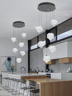 6-Lights Crystal Chandeliers for Staircases Modern Black Chandeliers for High Ceilings Crystal Pendant Light Fixture for Living Room Kitchen Island Foyer Hallway Bar