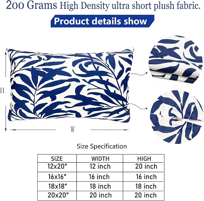Decorative Throw Pillow Covers Set of 2 Blue Pillow Covers 12x20 inch Short Plush Couch Throw Pillow Cases Floral Throw Pillows,Farmhouse Outdoor Pillow Covers for Sofa Bed Living Room Car
