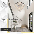 43.3" Large Crystal Chandeliers 28 Lights Black Modern Chandelier for Foyer Staircase High Ceiling 8 Tiers Round K9 Ceiling Pendant Lighting Fixture Luxury for Lobby Living Room