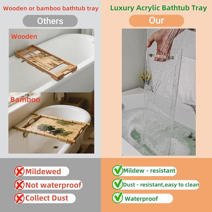 31" Silver Handles Luxury Bathtub Tray Caddy for Bath tub Table Tray with Silver Handles for Bathroom Bath Accessories Storage Organizer tub Tray