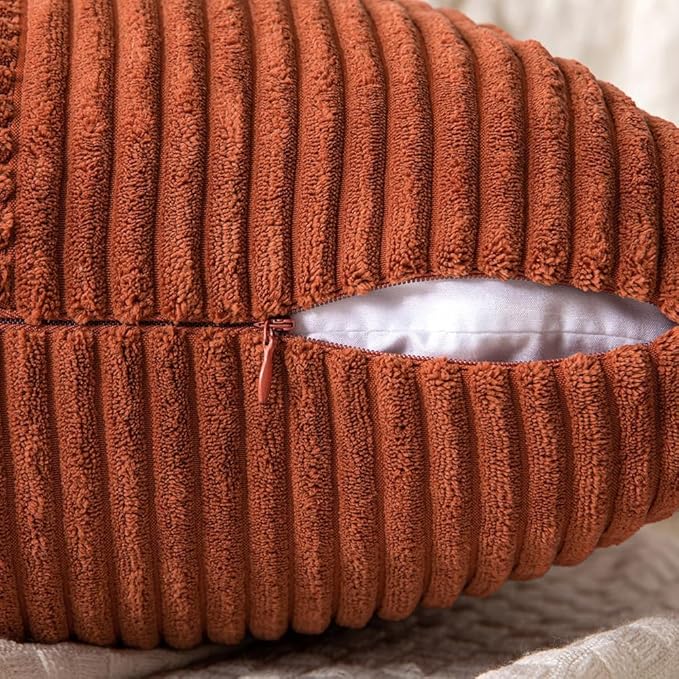 MIULEE Dark Rust Corduroy Pillow Covers Pack of 2 Boho Fall Decorative Spliced Throw Pillows Soft Cross Patchwork Textured Pillowcases Home Decor for Living Room Bed Sofa 14x24 inch