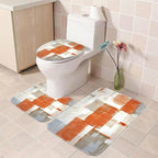 Orange Modern Painting Art Bathroom Shower Curtain Sets with 12 Hooks, 70.8 x 70.8 inches Fabric Shower Curtain, Bath Mat, Toilet Lid Cover, U Shaped Rugs