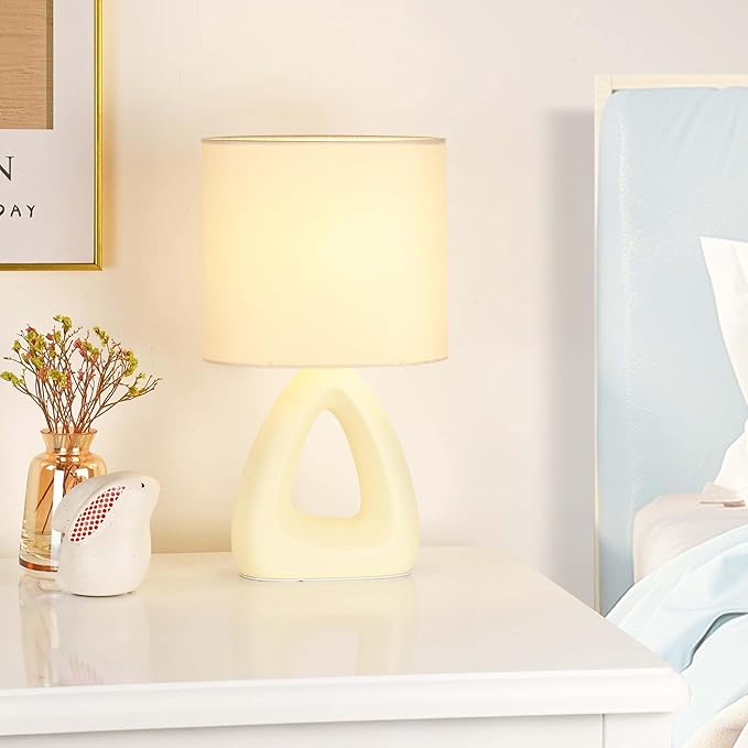 LAMPWELL LILA Small Table Lamp for Living Room as Bedside Table Lamp for Bedroom,Modern Ceramic Table Lamp,Kids Table Lamp,Night Table Lamp,6.7×3.94×H11.8IN,Bulb Excluded,Milk curry (Cream) Table Lamp