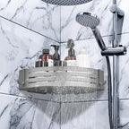 Corner Shower Caddy - 2 Pack Adhesive Shower Caddy Shelf Organizer Corner with Hooks, Rustproof Stainless Steel Bath Organizers Shower Shelf No Drilling Shelves for Bathroom Storage, Grey