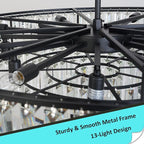 Modern Crystal Chandelier Black, 32" Round Luxury Top K9 Crystal Chandeliers 6-Tier 13 Lights Large Adjustable Height Ceiling Hanging Pendant Light Fixture for Living Room Bedroom Foyer