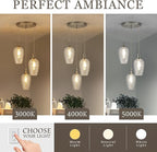 3-Light Pendant Lighting, Modern Brushed Nickel Dining Room Chandelier Light Fixture Over Table with Hammered Glass, Brass Cluster Hanging Lights for Kitchen Island Dining Room Bedroom, E26