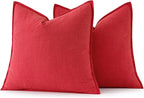 MIULEE Decorative Linen Euro Sham Pillow Covers 26x26 Red Boho Farmhouse Neutral Couch Throw Pillows for Bed Pack of 2 Accent Modern Pillowcase Sofa Livingroom Home Decor