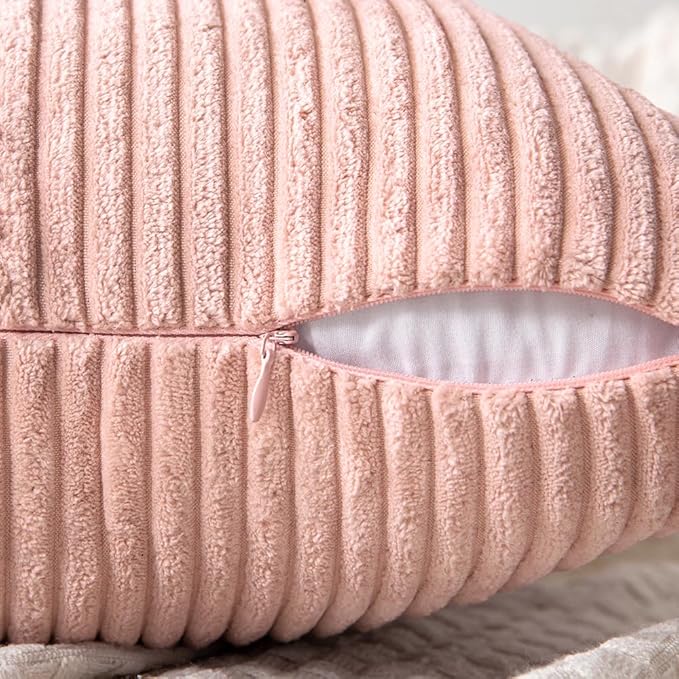 MIULEE Pink Corduroy Pillow Covers Pack of 2 Boho Decorative Spliced Throw Pillow Covers Soft Solid Couch Pillowcases Cross Patchwork Cushion Covers for Living Room Bed Sofa 20x20 inch Valentines Day