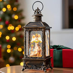 Christmas Snow Globe Swirling Glittering Angel & Nativity Scene with Music, USB Lined/Battery Operated Lighted Water Lantern for Christmas Festival Decoration Gifts