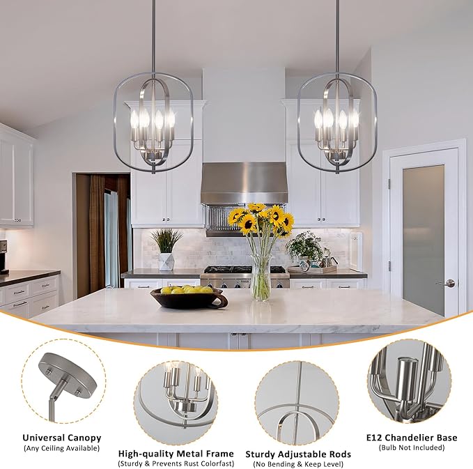 Nickel Chandelier Light, Modern Farmhouse Chandeliers for Dining Room Light Fixture, Adjustable Pendant Lights Kitchen Island Foyer Lighting Fixtures Rustic Kitchen Chandelier for Entryway Living Room