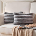 Faux Fur Plush Throw Pillow Covers 12x20 Inch Set of 2 - Luxury Decorative Fuzzy Striped Soft Cozy Pillowcase for Couch, Sofa, Living Room - Darkgrey