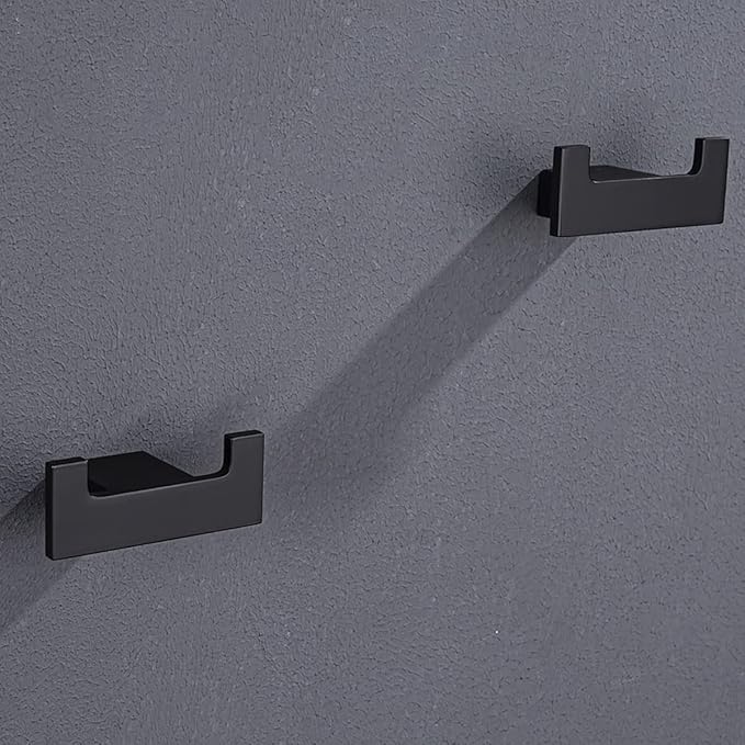 RANDOM Black Double Towel Hook SUS304 Stainless Steel Towel Hooks for Bathroom Wall Mounted Coat Hooks Heavy Duty Wall Hook Square Hand Towel Holder Matte Black Robe Hook.96009-8MB-2