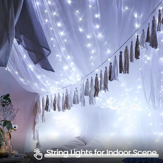 2 Pack Christmas String Lights Battery Operated with Timer, 66FT 200 LED Waterproof Twinkle Lights, 8 Modes Fairy Light for Indoor and Outdoor Bedroom Garland Tree Christmas Decorations (Cool White)