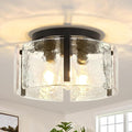 15'' Modern Black Semi Flush Mount Ceiling Light, Hallway Light Fixtures, 3-Light Glass Ceiling Lights for Entryway Kitchen Island Dining Room Foyer Bedroom Laundry Lighting Fixtures, UL-Listed