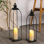 DARJEN 19'' 22'' Decorative Candle Lanterns, Large Farmhouse Decorative Metal Lanterns with 2 Flameless Candles, Black Candle Lanterns for Home Porch Fireplace Decor & Indoor and Outdoor Use