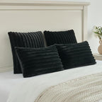 FUTEI Black Striped Decorative Throw Pillow Covers 16x16 Inch Set of 2,Square Winter Decorations Couch Pillow Case,Soft Cozy Faux Rabbit Fur & Velvet Back,Modern Home Decor for Bed