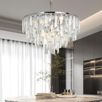 Chrome Crystal Chandeliers for Dining Room, 18" Modern Round Chandelier 4-Tier 6 Lights Dimmable Luxury Ceiling Light Fixture K9 Raindrop Crystal Pendant Lamp for Living Room Bedroom Foyer
