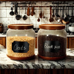 SAIOOL 2-Pack Striped Borosilicate Glass Airtight Canisters - Big mouth Large Capacity, Acacia Wood Lid, Food Storage Jars for Flour, Pasta, Pantry Organization (1/2 Gallon （Striped 2 pack）)